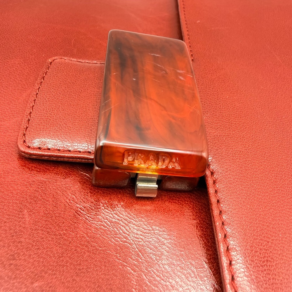 VINTAGE Prada Madras Bachel Leather Flap Bag - Porpora Red Tortoise - Picture 4 of 15